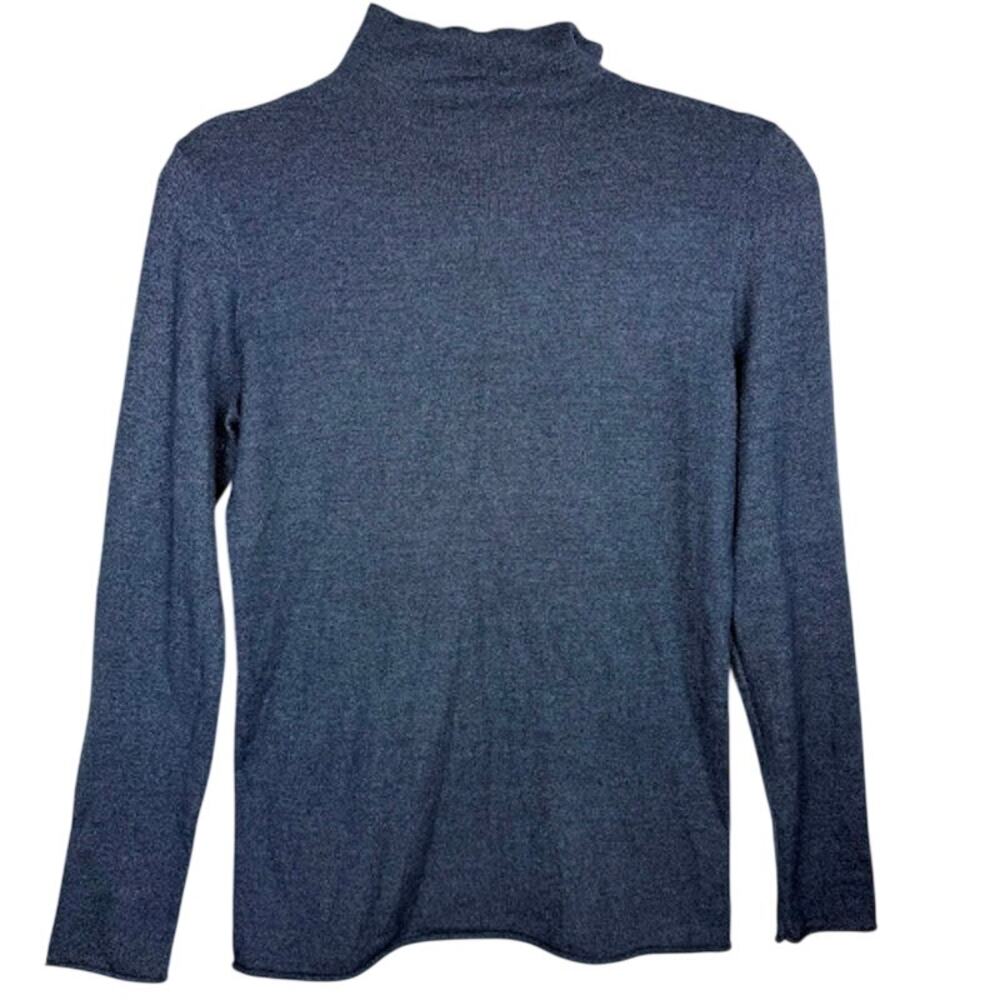 Premise Blue Mock Neck Long Sleeve Knit Top Soft Stretch Viscose Blend Size XS